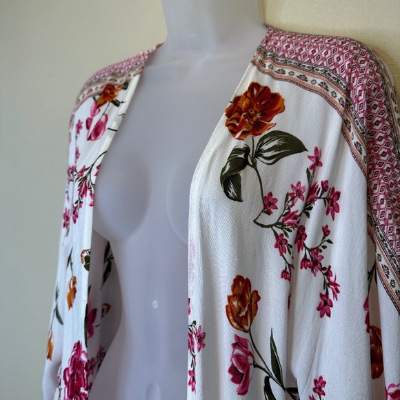 Japna Flower Floral Print Boho Festival Open Front Cascading Shrug Kaftan Kimono - Picture 7 of 16